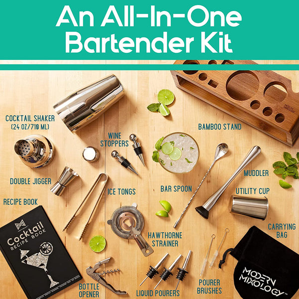 Mixology Bartender Kit – 24 Piece Gold Cocktail Shaker Set W/Stand