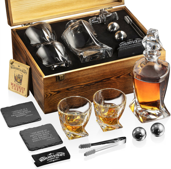 Whiskey Decanter Set with Wooden Gift Box Set