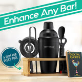 Matte Black Cocktail Shaker Set with Wood Stand