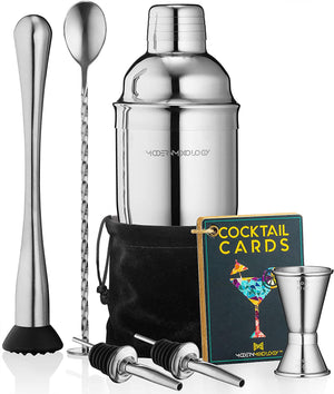 Mixology Bartender Cocktail Shaker Set - 15 & 30 oz Stainless Steel Cocktail  Bar Set Mix Drink Shaker Kit - Essentials Martini Making Kit Drink Mixing  Starter Set - NutriChef NCCS15PC (15 Piece Set) 
