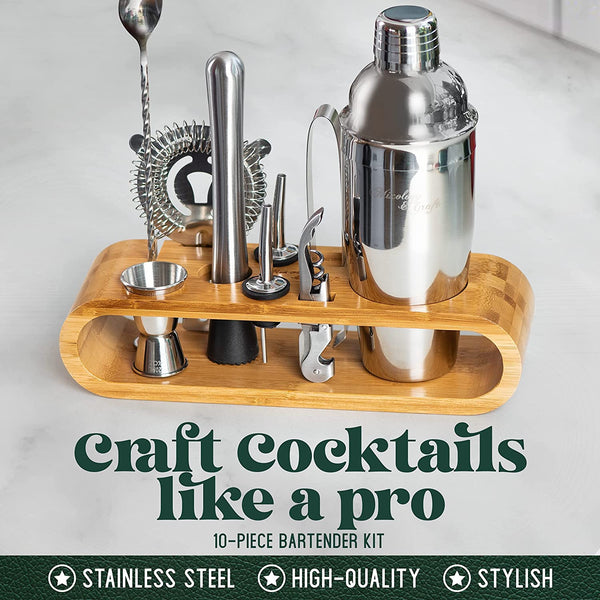 Cocktail Shaker Set Bartender Kit with Bamboo frame and 12 Pieces