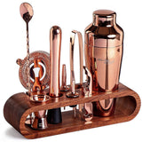 Rose Gold Bar Tool Set with Bamboo Stand