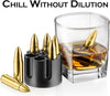 Gold Stainless Steel Bullet Whiskey Stones Gift Set with Revolver Freezer Base