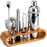 Stainless Steel Cocktail Shaker Bartender Kit with Stylish Bamboo Stand
