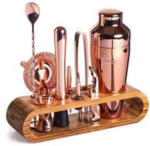 Copper Bar Tool Set with Bamboo Stand