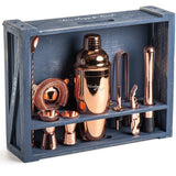 Silver Bartender Kit with Rustic Wood Stand
